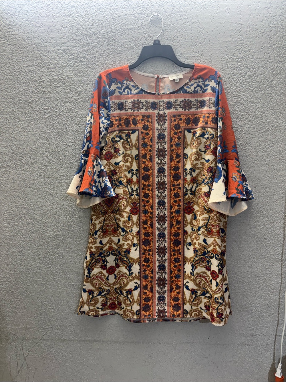 Umgee Orange, Blue and Cream Boho Shift Dress